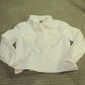 Julie Mitchell Urban Collection Size 8 Cream Embroidered and Sequin Denim Jacket